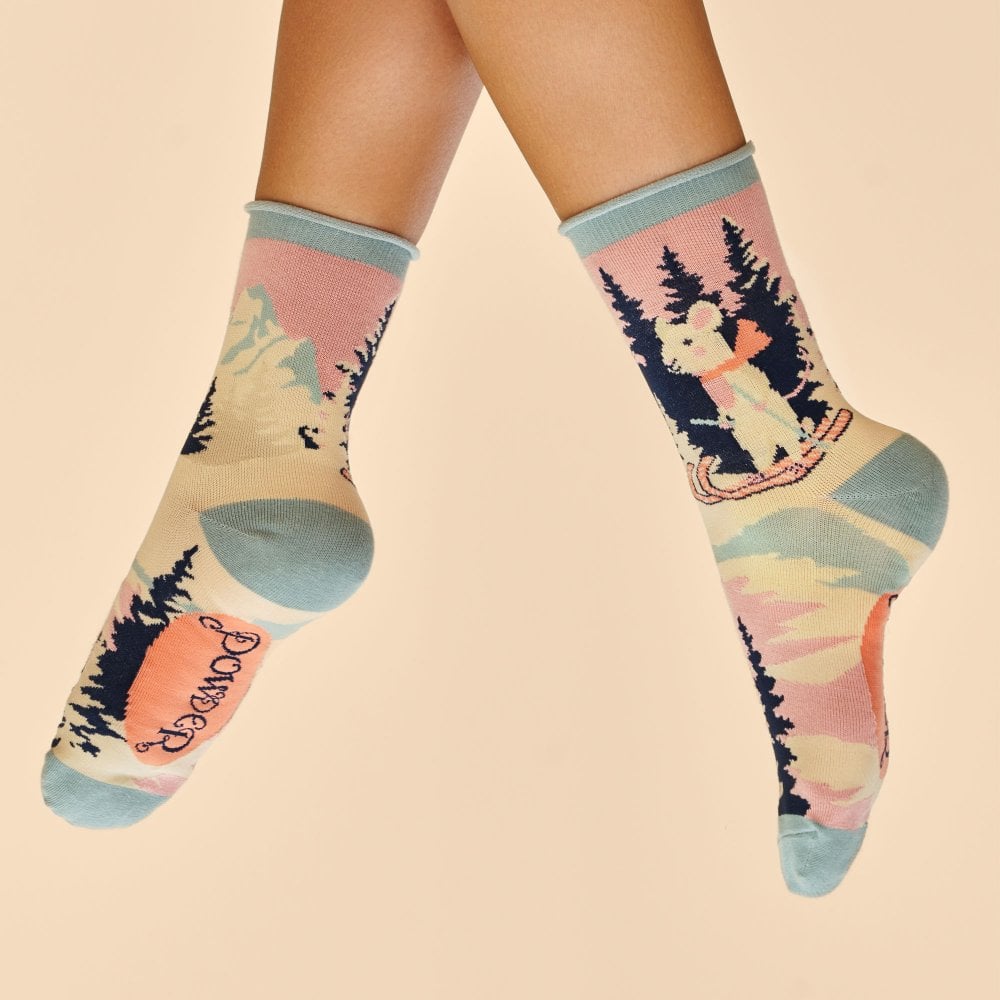 Powder Mouse on Skis Ankle Socks