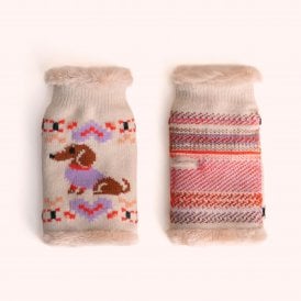 Sausage Dog Wrist Warmers - Cream