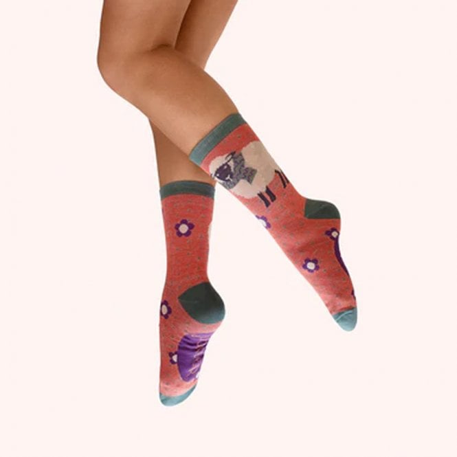 Powder Sheep in a Scarf Glitter Ankle Socks - Orange