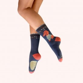 Snuggle Sausage Dog Ankle Socks - Denim