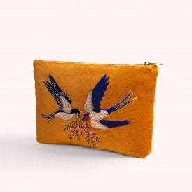 Swallow Velvet Zip Pouch