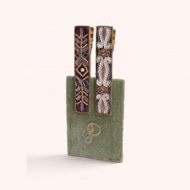 Tree and Swirls Moss Green Embellished Hair Bar Clips Pack of 2