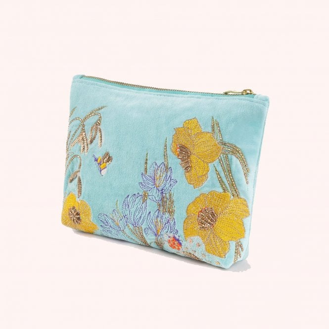 Powder Wild Flower Meadow Mid Sized Velvet Zip Pouch