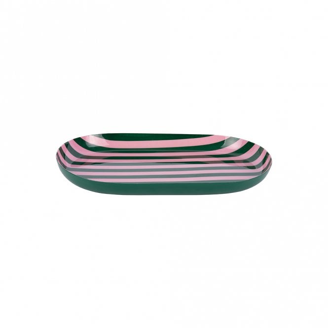 Present Time Animado Retro Green & Pink Stripe Oval Tray
