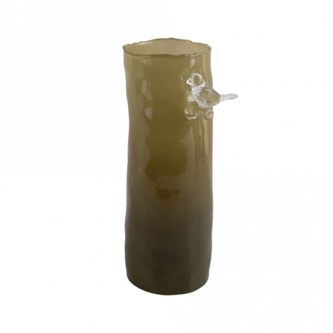 Present Time Army Green Bird on Branch Large Vase