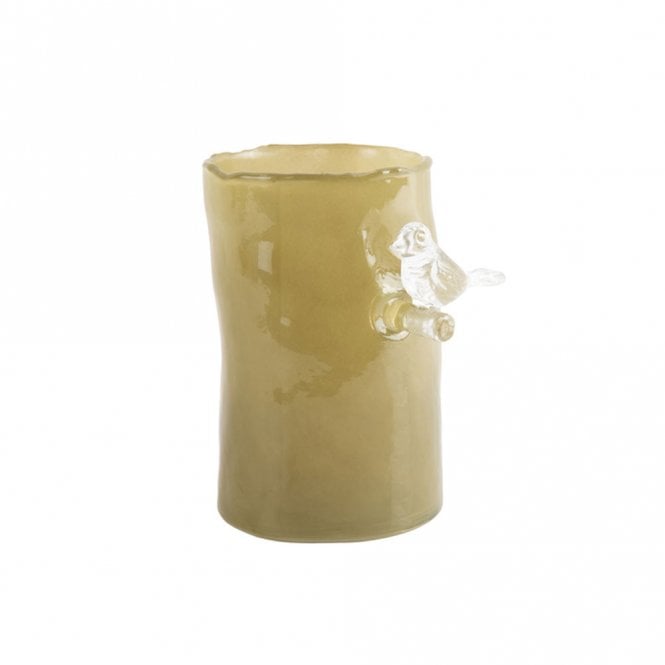 Present Time Army Green Bird on Branch Small Vase