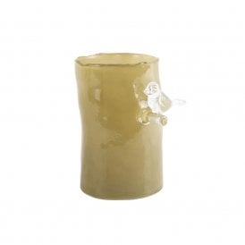 Army Green Bird on Branch Small Vase