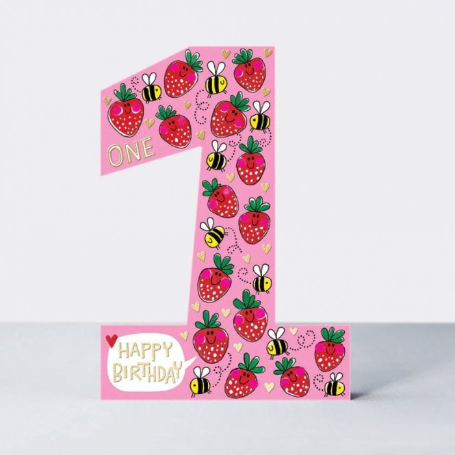Rachel Ellen Designs Cookie Cutters Age 1 Strawberries and Bees Birthday Card