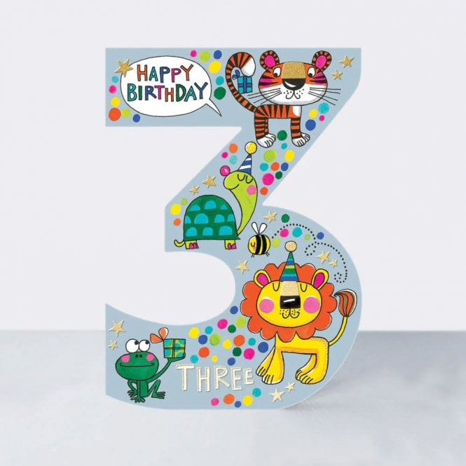 Rachel Ellen Designs Cookie Cutters Age 3 Jungle Animals Birthday Card