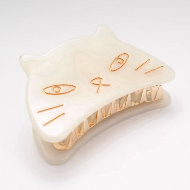 Red Cuckoo Cream Cat Face Claw Hair Clip
