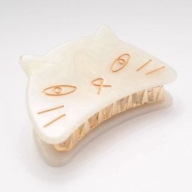 Cream Cat Face Claw Hair Clip