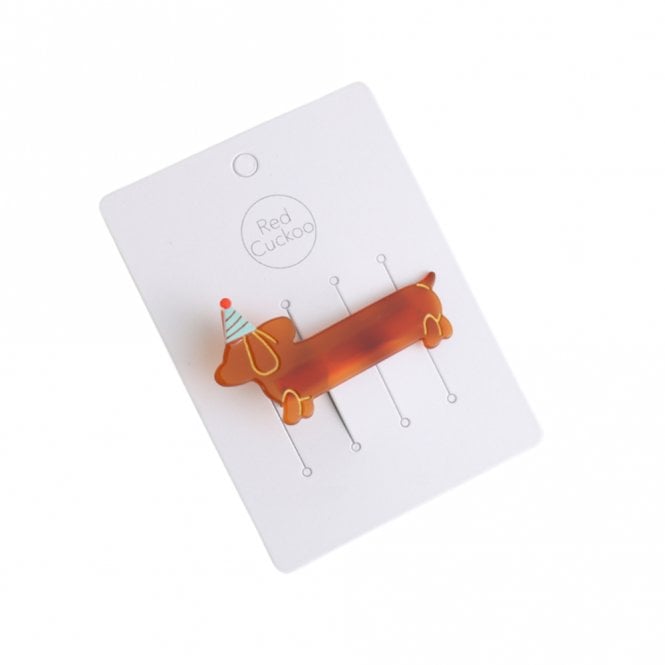 Red Cuckoo Sausage Dog Party Hat Hair Clip