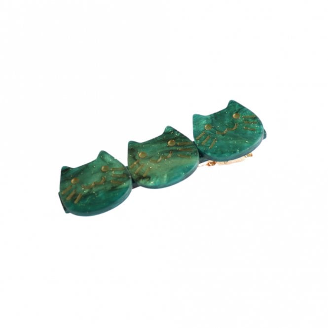 Red Cuckoo Teal Cat Faces Hair Clip