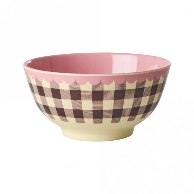 Rice Chocolate Brown Chequered Melamine Medium Bowl