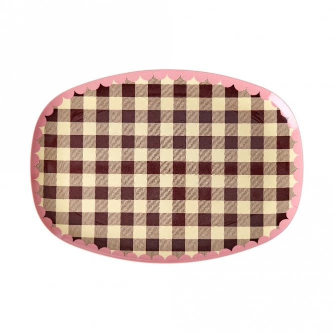 Rice Chocolate Brown Chequered Melamine Rectangular Plate