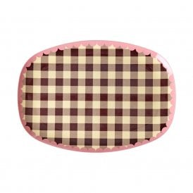 Chocolate Brown Chequered Melamine Rectangular Plate