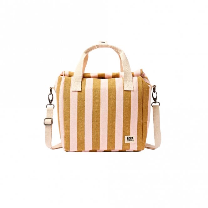 ROKA London Hampstead Rose Gold Stripe Cotton Canvas Lunch Bag