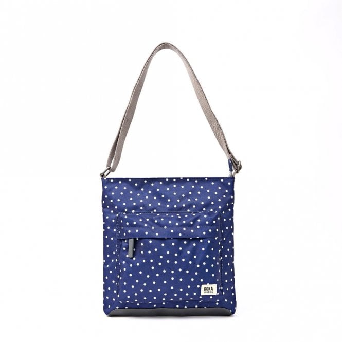 ROKA London Kennington B Navy Polka Dot Recycled Canvas Crossbody Bag