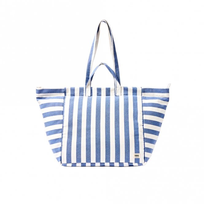 ROKA London Marylebone Demin Stripe Cotton Canvas Tote Bag
