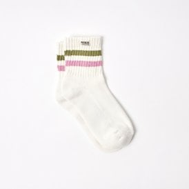 Windsor Crew Socks - Avocado and Pink Carnation Stripe