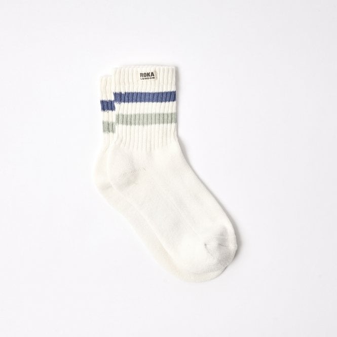 ROKA London Windsor Crew Socks - Blue and Mist Stripe