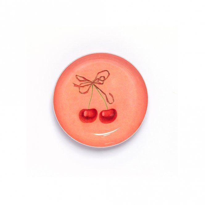 Roomytown Cherries Round Enamel Trinket Tray
