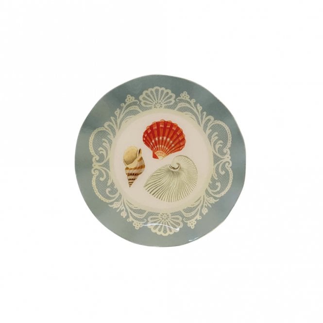 Roomytown Sea Shells Wavy Round Enamel Trinket Tray