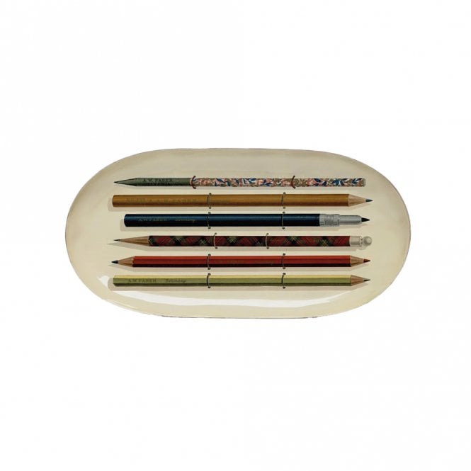 Roomytown Vintage Pencils Oval Enamel Trinket Tray