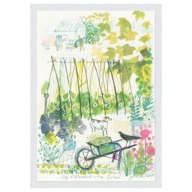 Dog & Blackbird In The Garden Unframed Print