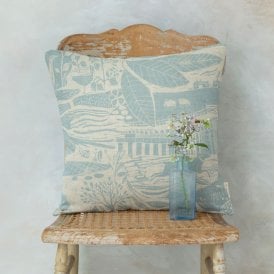 Through The Fields Duck Egg Blue Square Cushion