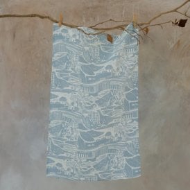 Through The Fields Duck Egg Blue Tea Towel