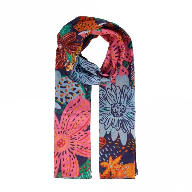 Sarta Amara Navy Blue, Floral Jungle Print Lightweight Cotton Scarf