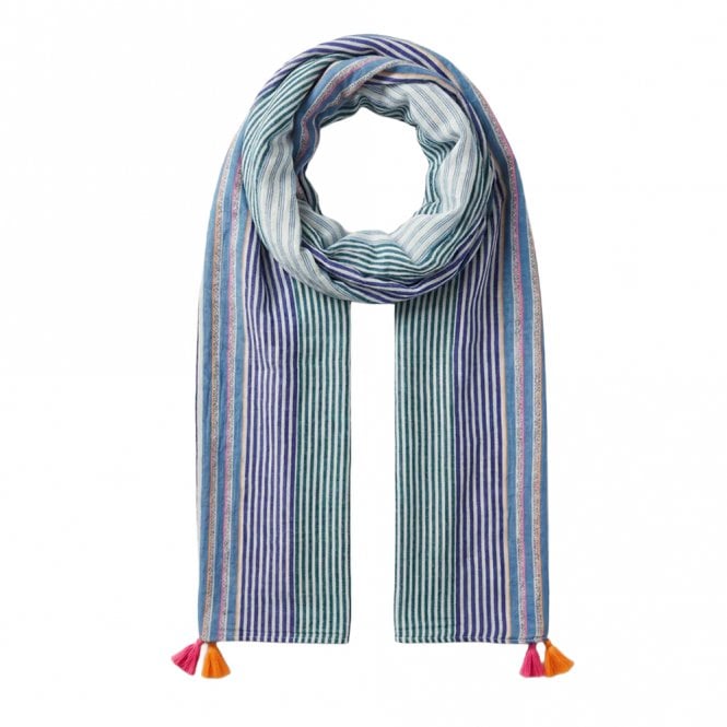 Sarta Blue Striped Lightweight Cotton Scarf