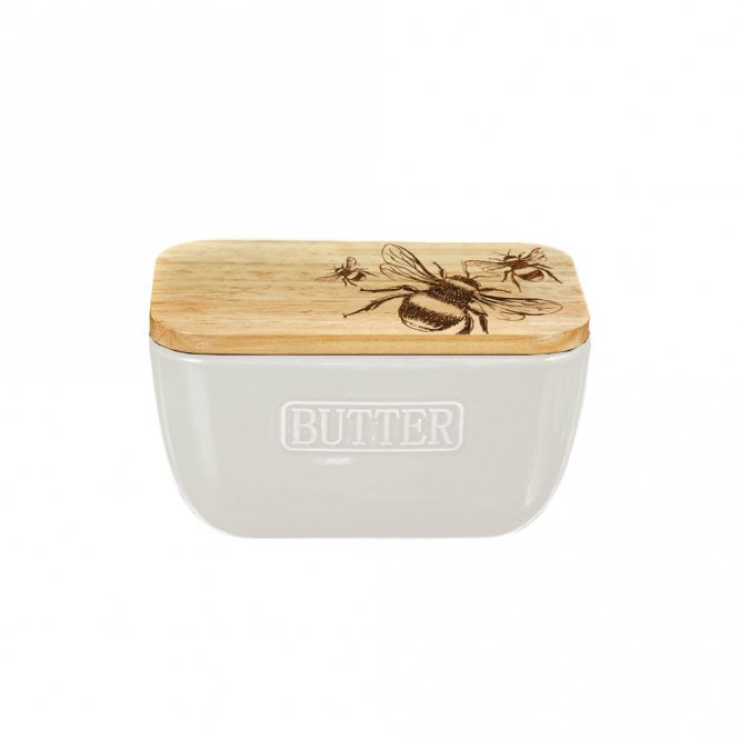 Selbrae House Bee Oak Top White Ceramic Butter Dish