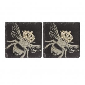 Crowned Bee Slate Coasters - Set of 2