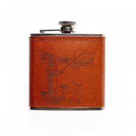 Fishing Engraved Leather Wrapped Hip Flask