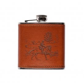 Hunting Engraved Leather Wrapped Hip Flask