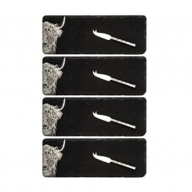 Mini Slate Highland Cow Cheese Boards and Knives Gift Set