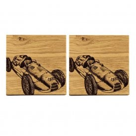 Racing Car Oak Coasters - Set of 2