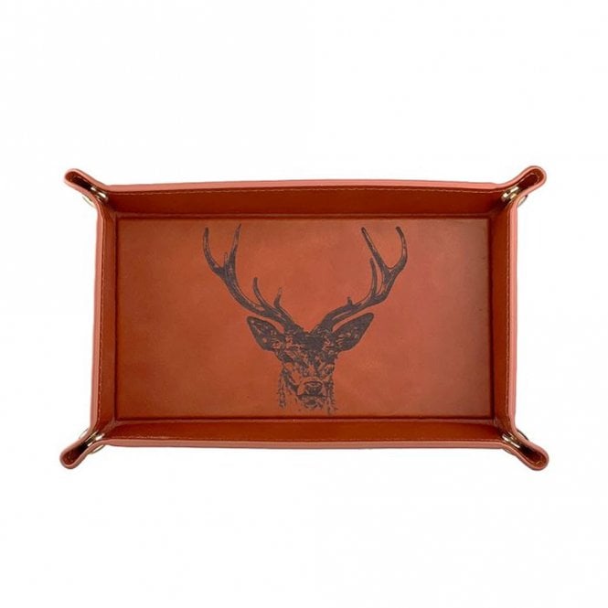 Selbrae House Stag Engraved Leather Trinket Tray
