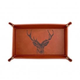 Stag Engraved Leather Trinket Tray