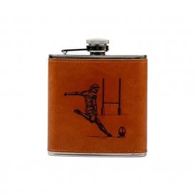 Vintage Rugby Engraved Leather Wrapped Hip Flask