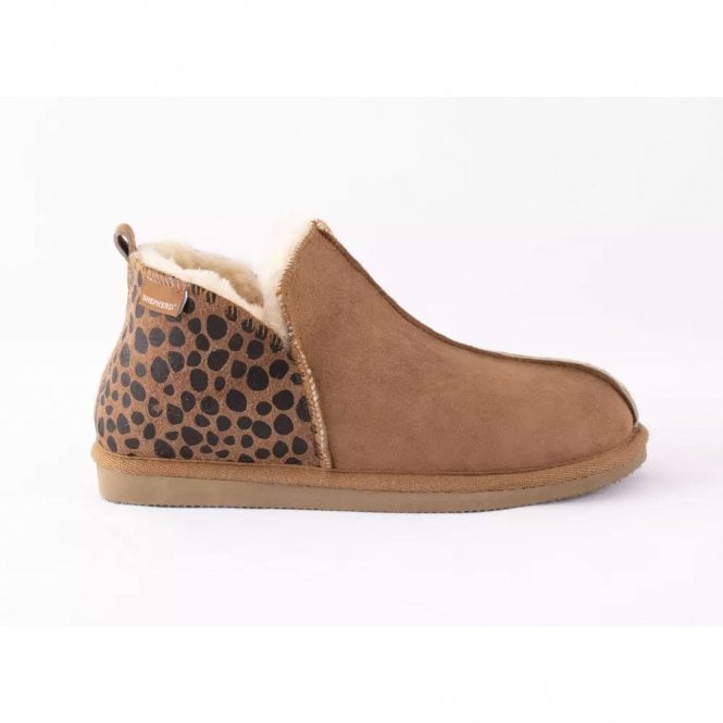 Shepherd of Sweden Annie Brown & Leopard Sheepskin Boot Slippers