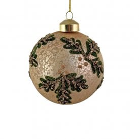 Beaded Fir Branch Glass Bauble 8cm