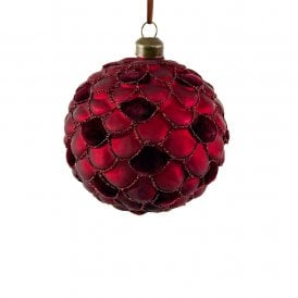 Burgundy Velvet & Glitter Glass Bauble 10cm