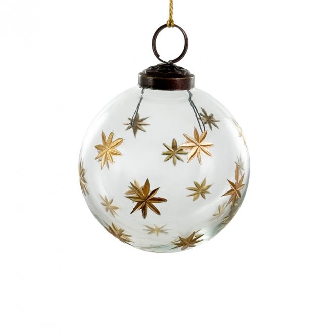 Shishi Clear Glass & Gold Star Glass Bauble 8cm