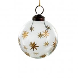 Clear Glass & Gold Star Glass Bauble 8cm