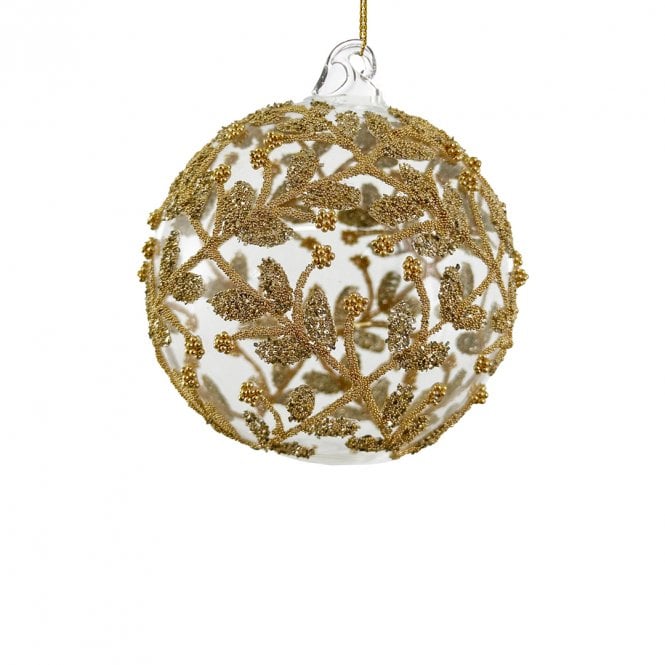 Shishi Gold Beaded Leaf Clear Ball 8cm