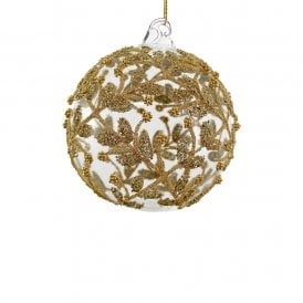 Gold Beaded Leaf Clear Ball 8cm