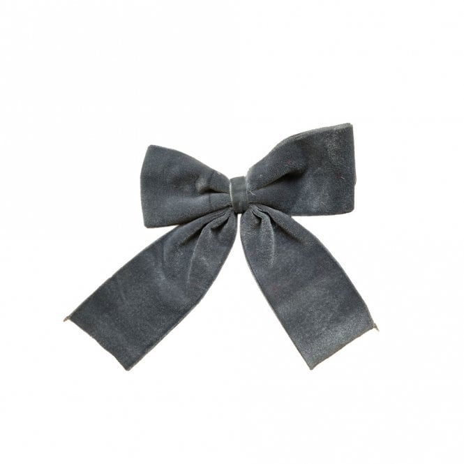 Shishi Grey Velvet Bow with Clip 13cm